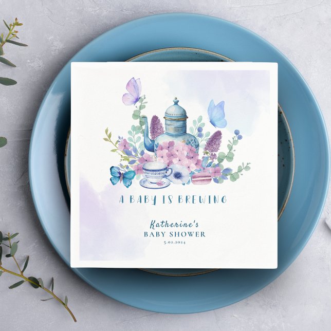 A baby is brewing tea party floral baby Shower Napkin (Creator Uploaded)