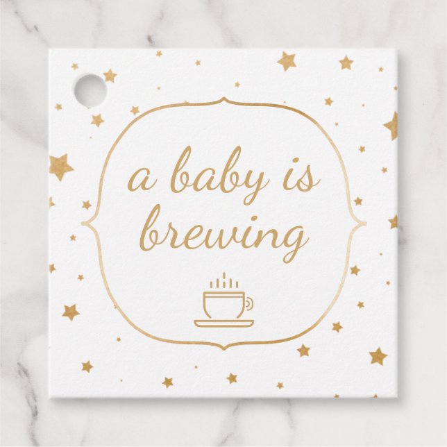 A baby is brewing thank you - white gold stars favour tags (Front)
