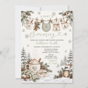 A Baby Is Brewing Winter Baby Shower Sage Green Invitation