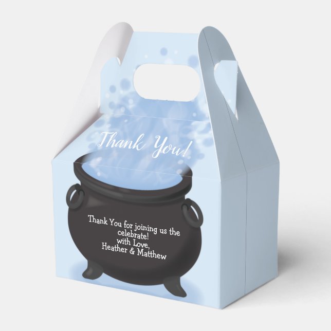 A Baby is Brewing Witch Baby Shower Gothic Blue Favor Box (Front Side)