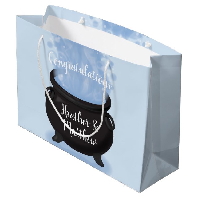A Baby is Brewing Witch Baby Shower Gothic Blue Large Gift Bag (Back Angled)