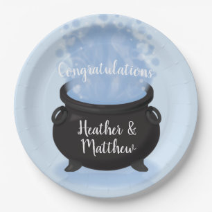 A Baby is Brewing Witch Baby Shower Gothic Blue Paper Plate