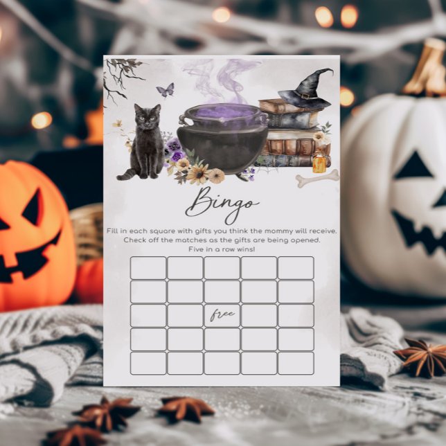 A Baby is Brewing Witch Bingo Game (Purple Witch Cauldron Baby Shower Bingo Game)