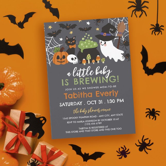 A Baby Is Brewing Witch Ghost Cauldron Halloween Invitation (Creator Uploaded)