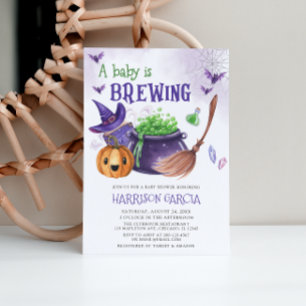 A Baby Is Brewing Witch Halloween Baby Shower Invitation