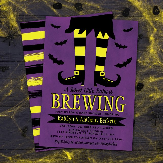A Baby Is Brewing Witch Halloween Baby Shower Invitation (Creator Uploaded)