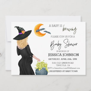 A baby is Brewing Witch Watercolor Custom Blonde Invitation