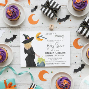 A baby is Brewing Witch Watercolor Custom Blonde Invitation