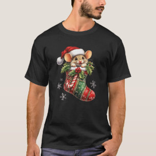 A Baby Mouse In A Christmas Hat Inside A Stocking T-Shirt