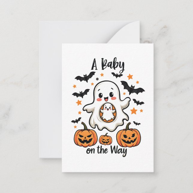 A Baby on the Way Pastel Ghost Pregnancy Halloween Card (Front)