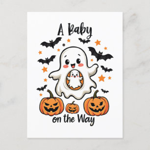 A Baby on the Way Pastel Ghost Pregnancy Halloween Postcard