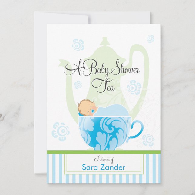 A Baby Shower Tea Party  |  Boy Invitation (Front)
