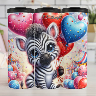 A Baby Zebra with Heart Balloons Thermal Tumbler