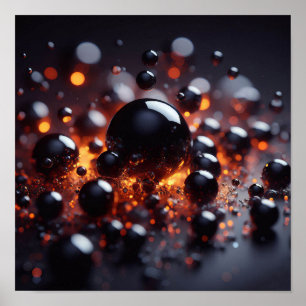 A background image of glowing black and gold orbs poster