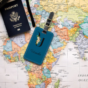 À Bagage Étiquette de bagages Monogram U cobalt watercolor 