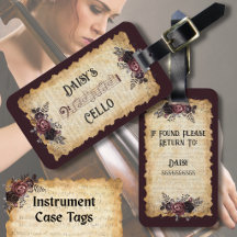 Étiquette de cas de violoncelle floral vintage
