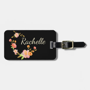À Bagage Étiquette faite sur commande florale orange et
