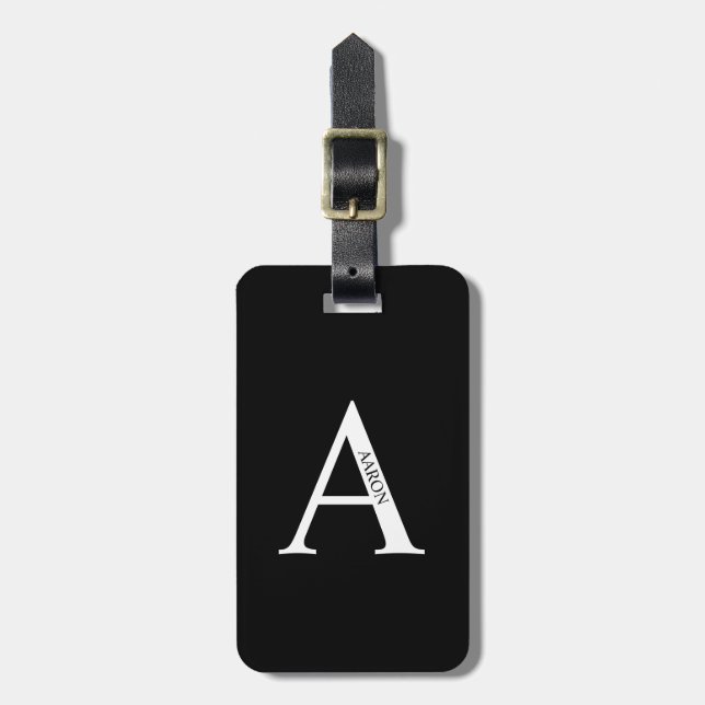 À Bagage Étiquette monogramme et nom personnalisé (Devant Vertical)