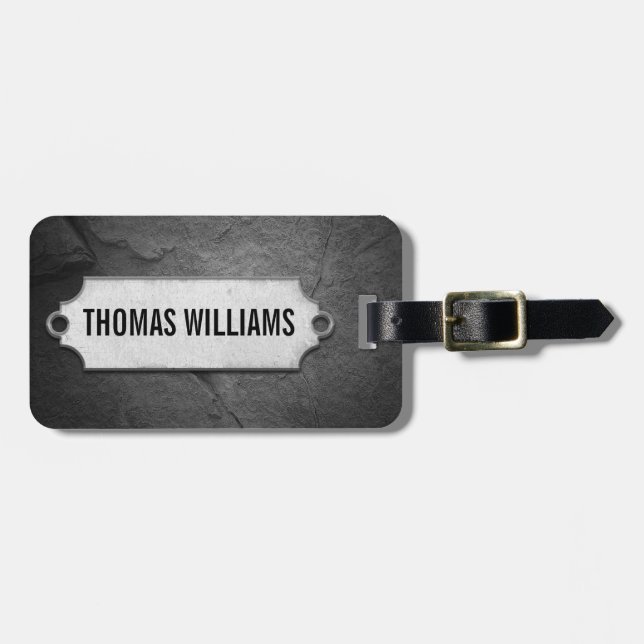 À Bagage texture en pierre noire fissurée avec étiquette mé (Devant horizontal)