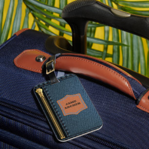 À Bagage Tissu Denim Bleu Avec Zip Et Étiquette Jean Fabric
