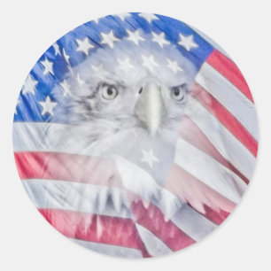 A Bald Eagle and the American Flag Classic Round Sticker