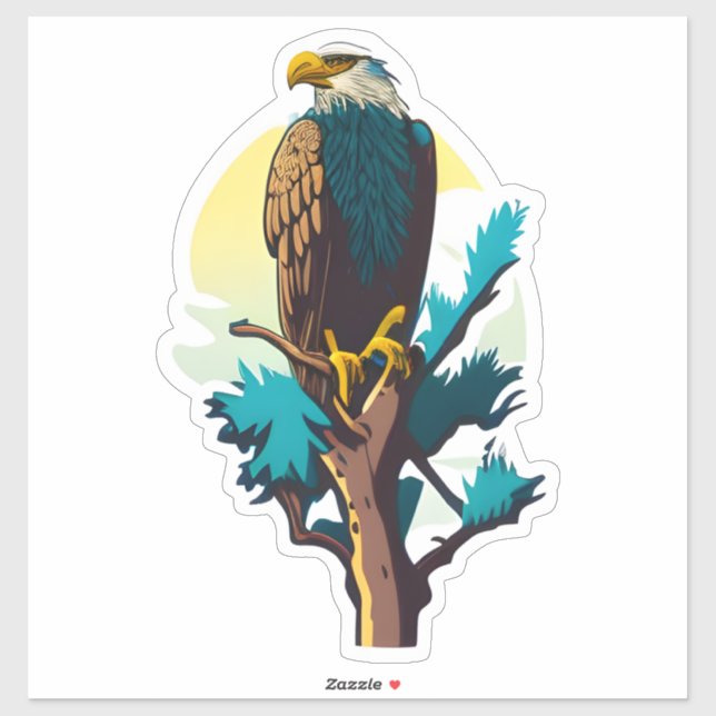  A bald eagle perched atop a tree (Sheet)