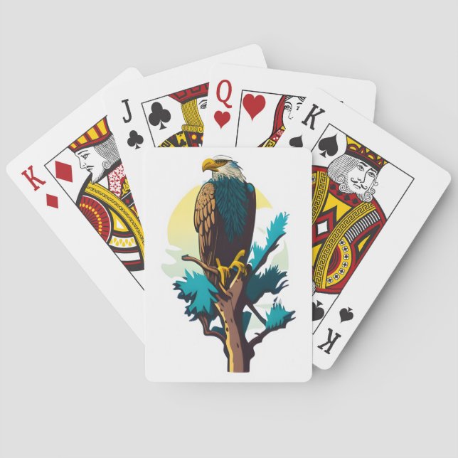  A bald eagle perched atop a tree playing card (Back)