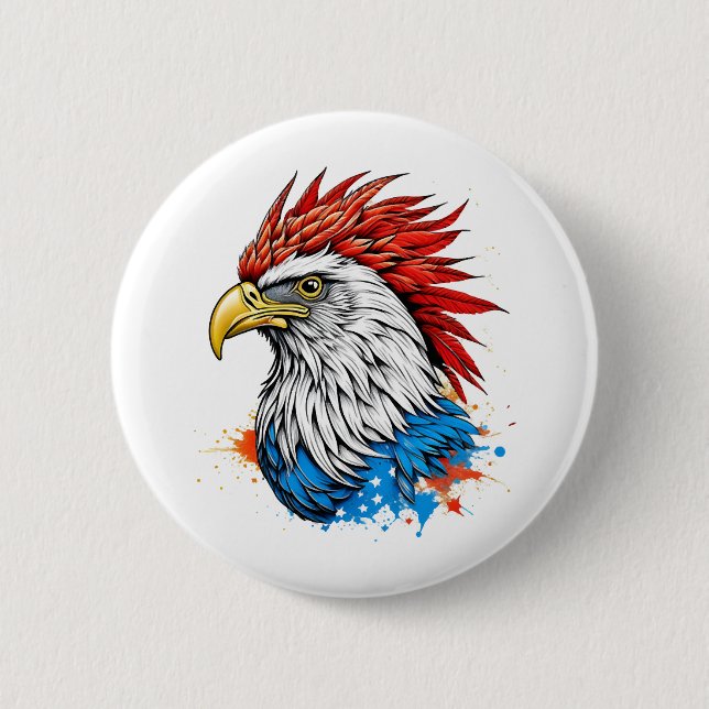 a bald eagle with red 2 inch round button (Front)