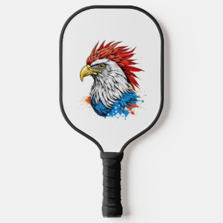 a bald eagle with red pickleball paddle