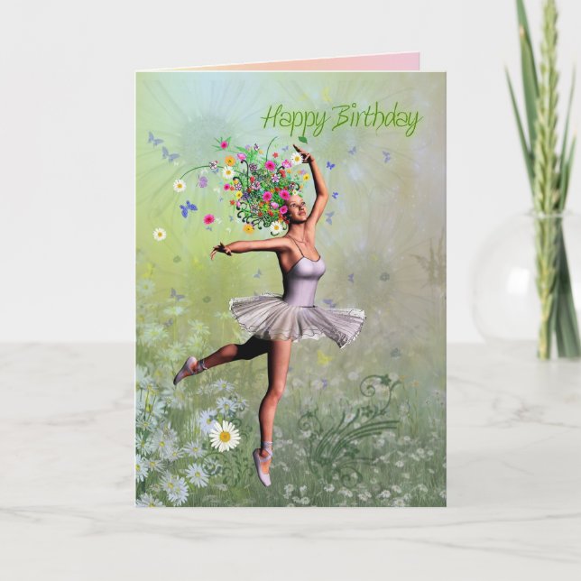 A ballerina flower fairy birthday card (Front)