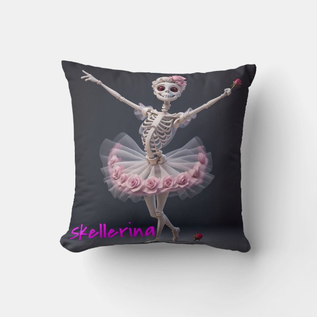 A Ballet Dancing Skeleton - Skellerina Throw Pillow (Front)
