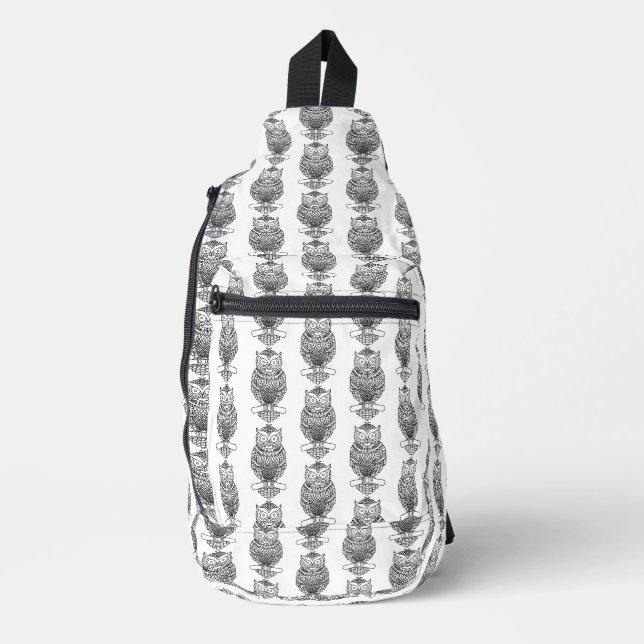 À Bandoulière Hibou (blanc) - Sac banane (Recto)