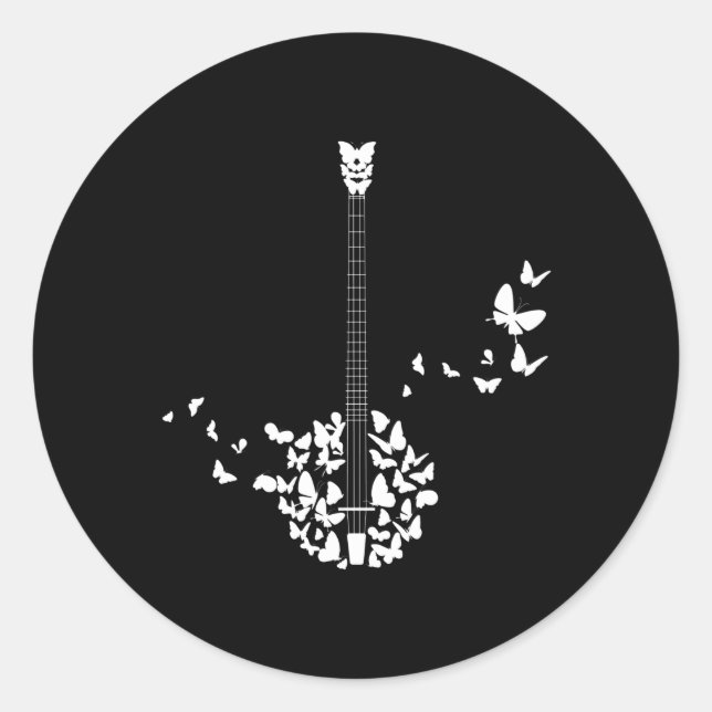A Banjo Instrument With Beautiful Butterflies Classic Round Sticker (Front)