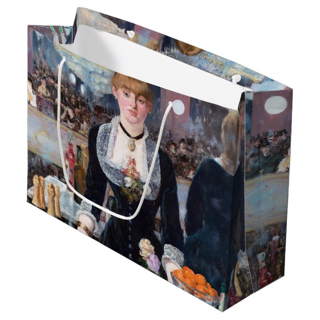 A Bar at the Folies-Bergere, Manet Large Gift Bag (Front Angled)