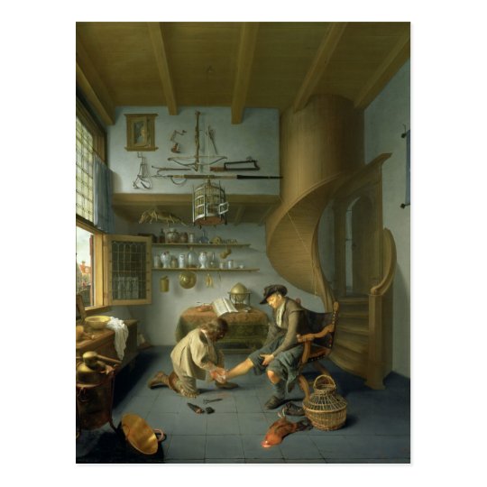 A Barber surgeon tending a peasant's foot Postcard