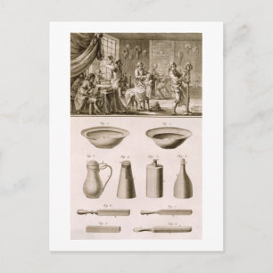 A barbershop and barber tools, from the 'Encyclope Postcard
