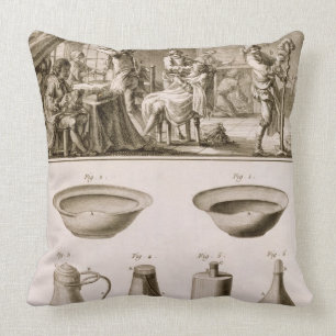 A barbershop and barber tools, from the 'Encyclope Throw Pillow