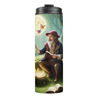 a bard telling stories to magical creatures thermal tumbler
