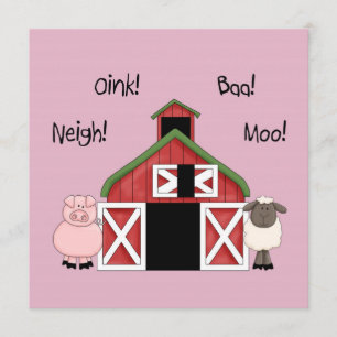 A Barnyard Birthday - Farm-themed Girl Invitation