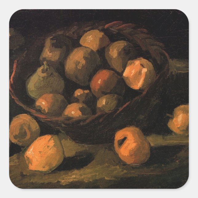 A Basket of Apples by Vincent van Gogh Square Sticker (Front)
