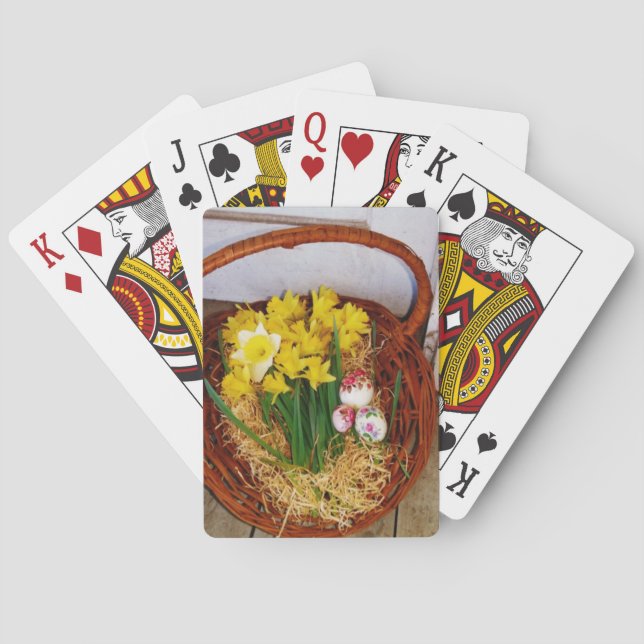 A Basket of Yellow Daffodils and floral Easter Egg Playing Cards (Back)
