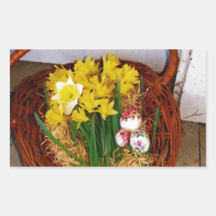 A Basket of Yellow Daffodils and floral Easter Egg Sticker