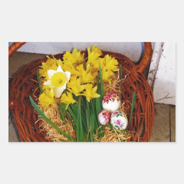 A Basket of Yellow Daffodils and floral Easter Egg Sticker (Front)