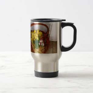 A Basket of Yellow Daffodils and floral Easter Egg Travel Mug
