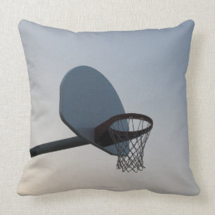 A basketball backboard hoop and net. Clear blue Throw Pillow