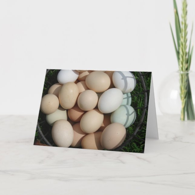 A Basketful of Colourful Chicken Eggs Still Life Card (Front)