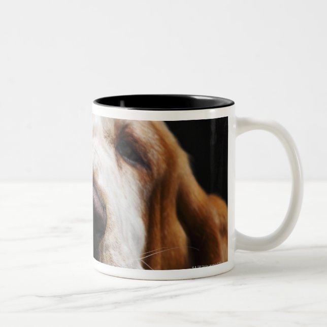 A Basset Hound resting his head Two-Tone Coffee Mug (Right)