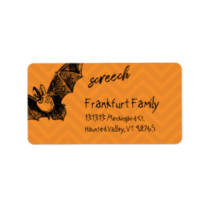 A bat screeches across this Halloween Label