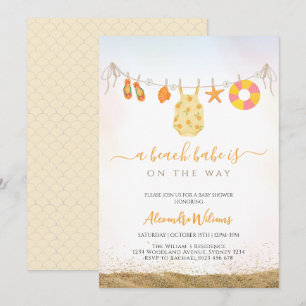 A beach babe is on the way Baby shower  Invitation