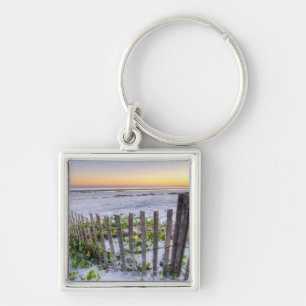 A Beach Fence at Sunset Keychain